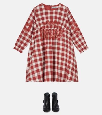 Tartine Et Chocolat Embroidered Checked Cotton Dress In Red