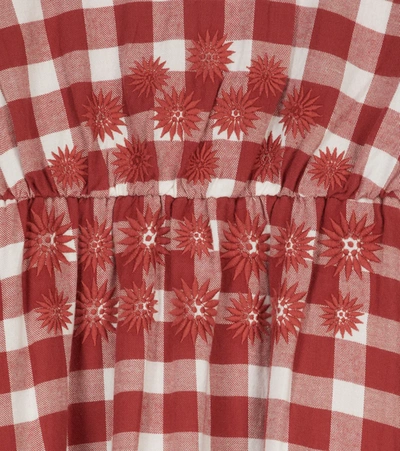 Tartine Et Chocolat Embroidered Checked Cotton Dress In Red
