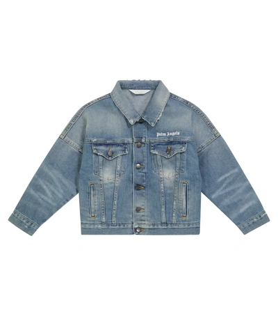 Shop Palm Angels Logo Denim Jacket In Blue