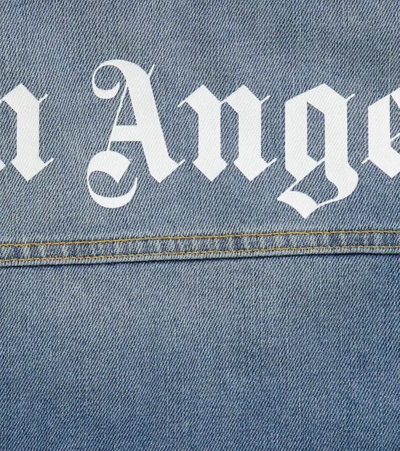 Palm Angels Blue Denim Jacket With White Print In Blue