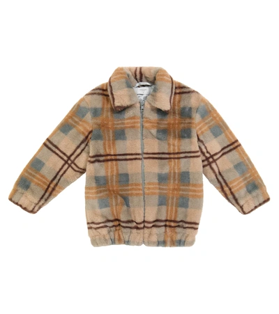 Paade Mode Brown Faux Fur Olive Check Coat In Brown