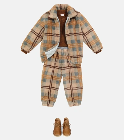 Paade Mode Brown Faux Fur Olive Check Coat In Brown