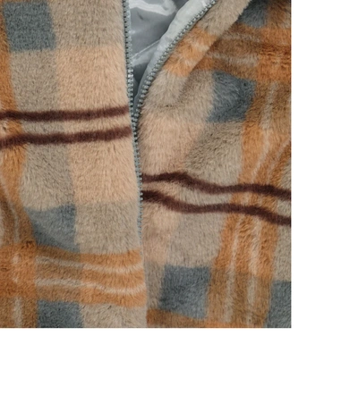 Paade Mode Brown Faux Fur Olive Check Coat In Brown