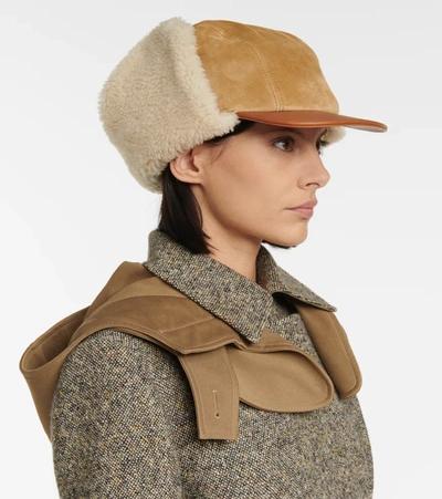 Shop Chloé Suede And Shearling Chapka Hat In Brown