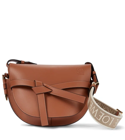 Shop Loewe Gate Small Leather And Jacquard Shoulder Bag In Brown