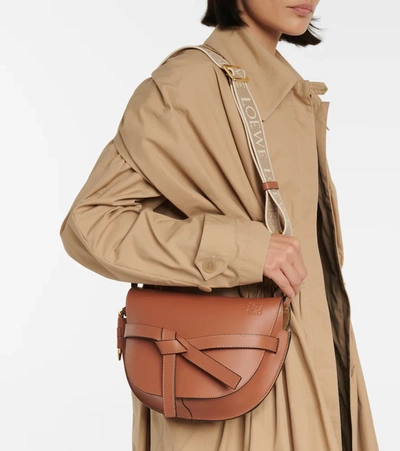 Shop Loewe Gate Small Leather And Jacquard Shoulder Bag In Brown