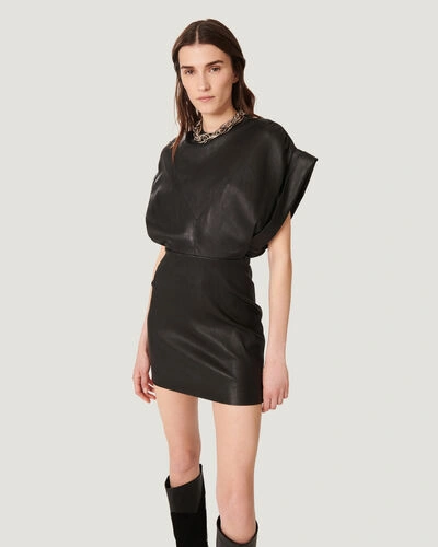 Shop Iro Ujin Short Sleeve Leather Mini Dress In Black