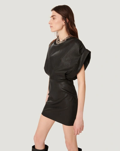 Shop Iro Ujin Short Sleeve Leather Mini Dress In Black