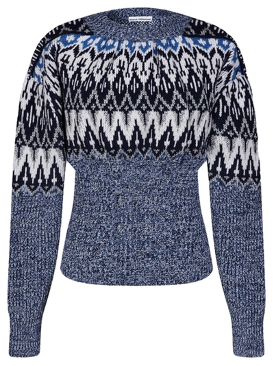 Shop Paco Rabanne Intarsia Knit Pullover Sweater Nordic Blue