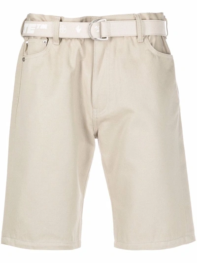 Shop Off-white Beige Low Crotch Belted Shorts