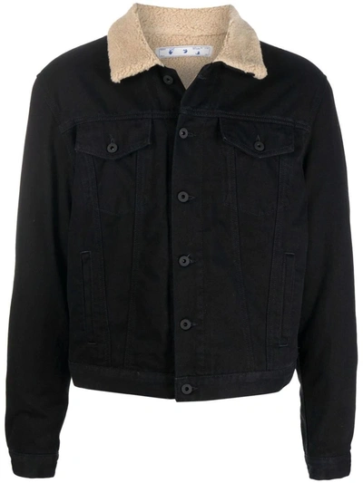 Shop Off-white Black Eco Shearling Denim Jacket In Nero