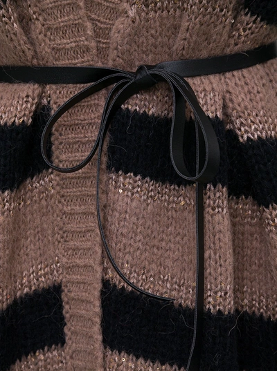 Shop Liu •jo Long Striped Cardigan With Belt In Beige