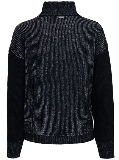 Shop Liu •jo Color Block Wool Blend Sweater In Black