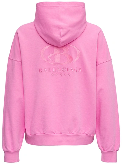 Shop Balenciaga Pink Jersey Hoodie With Logo