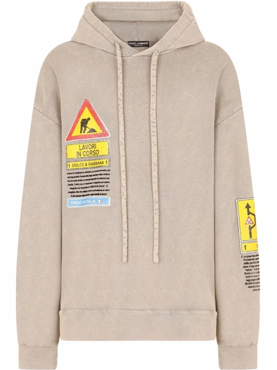 Shop Dolce & Gabbana Road Sign-print Hoodie In Nude