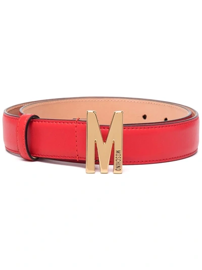 Shop Moschino M Logo-plaque Belt In Rot