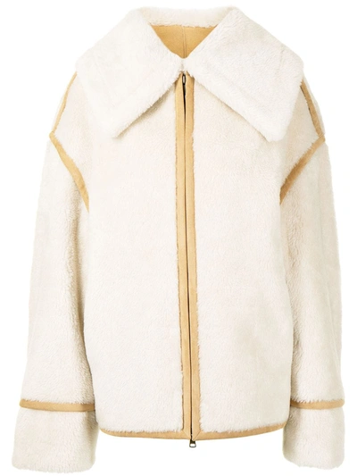 Shop Goen J Oversize-collar Pilot Shearling Jacket In Neutrals