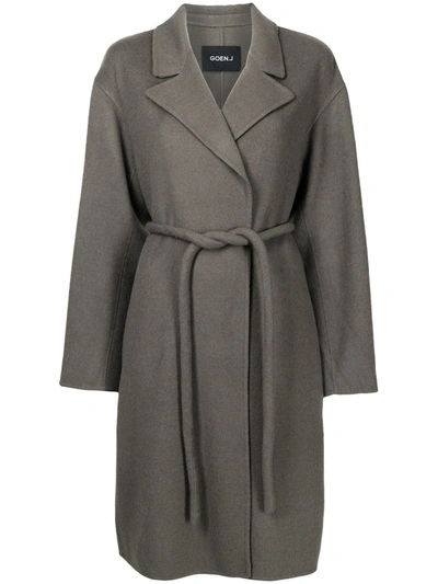 Goen J Peak-lapel Belted Coat In Grau