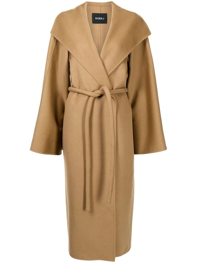 Shop Goen J Tie-waist Wool-blend Double-faced Coat In Braun