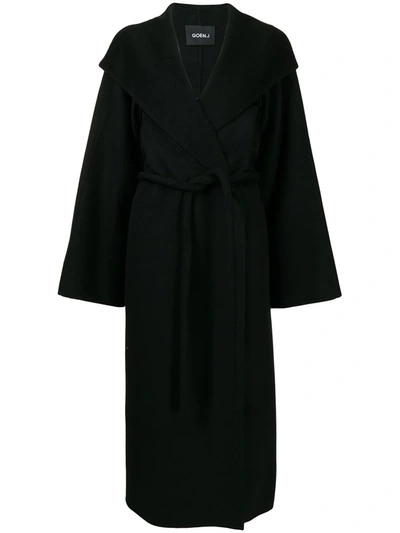 Shop Goen J Tie-waist Wool-blend Double-faced Coat In Schwarz