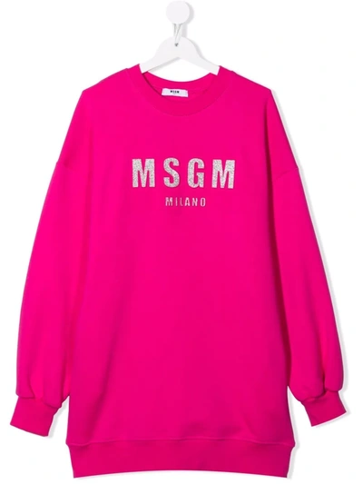 Shop Msgm Logo-print Sweat Dress In 粉色