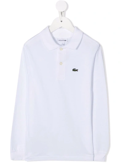 Lacoste Long-sleeve Cotton Polo Top In 白色