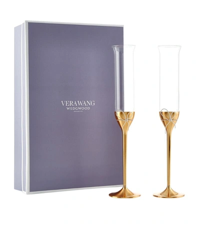 Shop Wedgwood Set Of 2 Love Knots Toasting Flutes In Gold