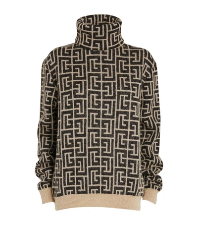 Shop Balmain Wool-blend Monogram Sweater In Ivory