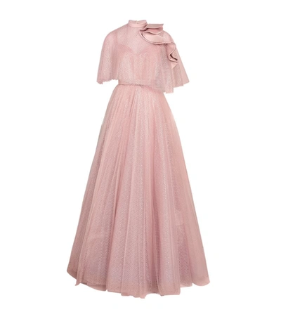 Shop Azzi & Osta Cape-detail Tulle Gown In Pink