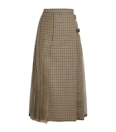 Shop Max Mara Check Print Midi Skirt In Green