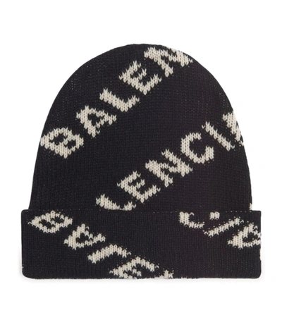 Shop Balenciaga Jacquard Logo Beanie In Black