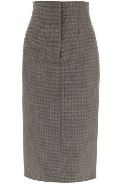 Shop Fendi High Waisted Midi Skirt In Wool In Brown