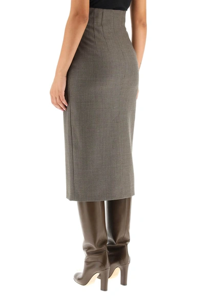 Shop Fendi High Waisted Midi Skirt In Wool In Brown