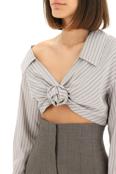 Shop Fendi Cropped Silk Shirt In Brown,white