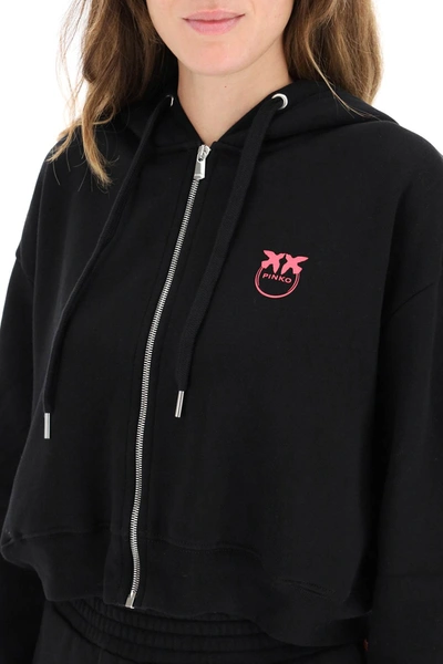 Shop Pinko Acerno Full Zip Hoodie In Black,fuchsia