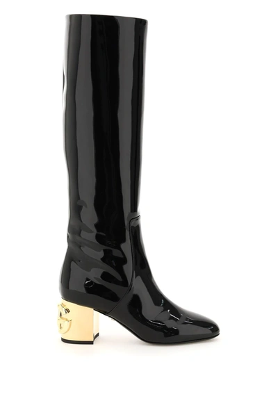 Shop Dolce & Gabbana Patent Leather Boots With Dg Karol Heel In Black