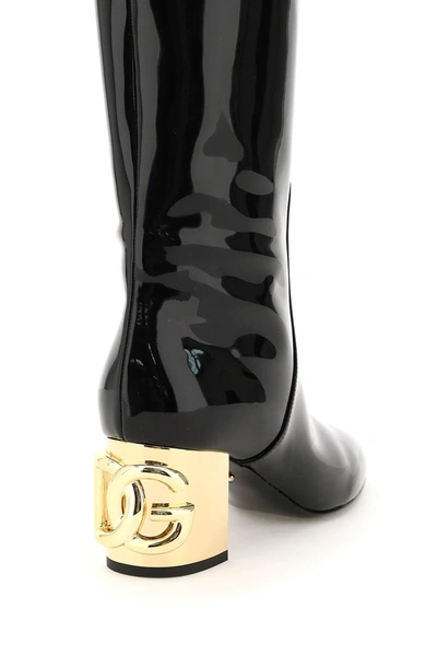 Shop Dolce & Gabbana Patent Leather Boots With Dg Karol Heel In Black