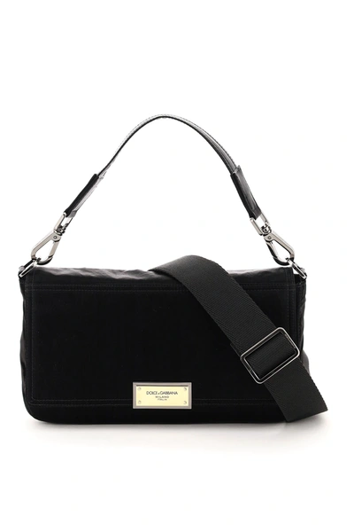 Shop Dolce & Gabbana Samboil Nylon Shoulder Bag In Black