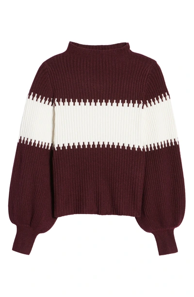 Shop French Connection Sophia Colorblock Blouson Sleeve Sweater In Evening Wine/ Winter White