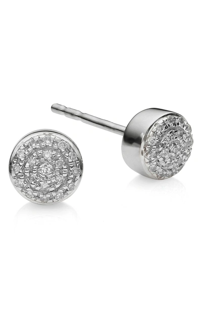 Shop Monica Vinader Fiji Mini Diamond Button Stud Earrings In Silver