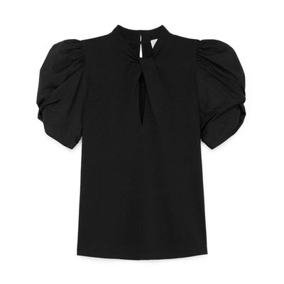 Shop G. Label Ella Pleated Neck Puff Sleeve T-shirt In Black