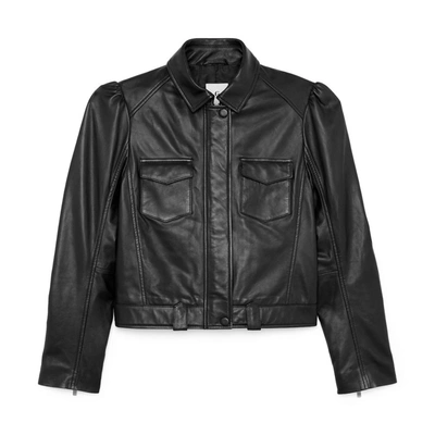 Shop G. Label Margaret Puff-sleeve Leather Jacket In Black