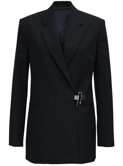 Shop Givenchy Black Wool Blazer With Padlock Detail