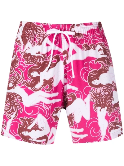 Shop Amiri Graphic-print Drawstring Swim Shorts In Rosa