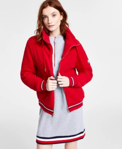 Shop Tommy Hilfiger Women's Sherpa Bomber Jacket In Scarlet