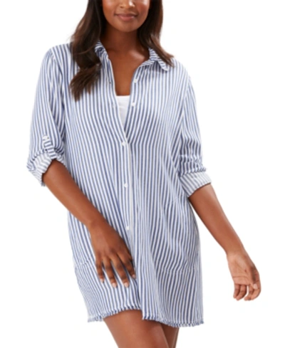 Shop Tommy Bahama Chambray Striped Cover-up Shirt Women's Swimsuit