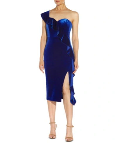 Shop Aidan Mattox Aidan By  Ruffled One-shoulder Dress In Deep Ocean