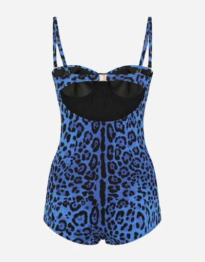 Shop Dolce & Gabbana Neon Leopard-print One-piece Balconette Swimsuit In Multicolor