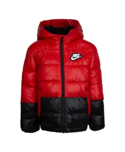 Shop Nike Little Boys Color Block Puffer Jacket In University Red