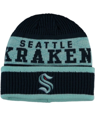 Shop Outerstuff Big Boys And Girls Seattle Kraken Puck Pattern Cuffed Knit Hat In Navy